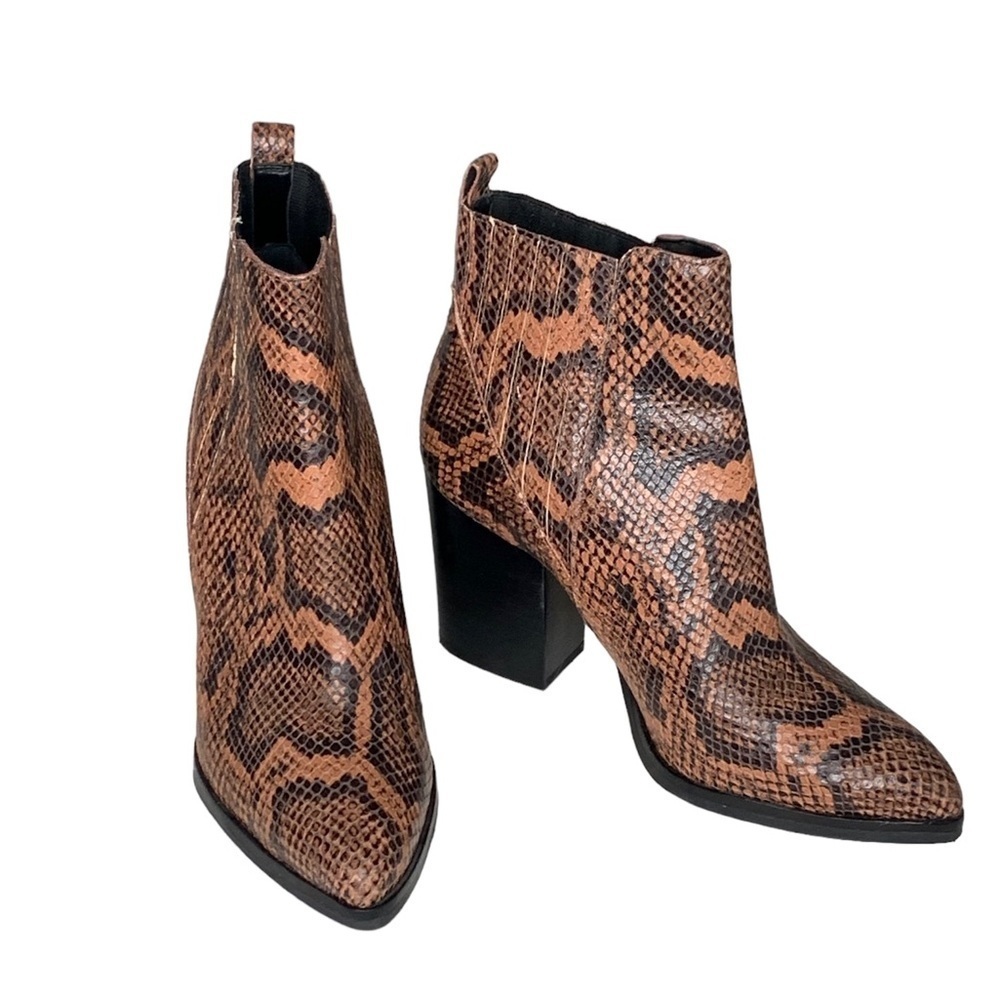 Marc Fisher coral and black snakeskin patterned heel bootie. Size 7M